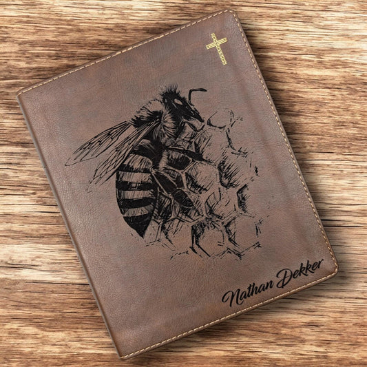 Personalized NIV Journal Bible: Engraved Bee and Honeycomb, Lined Wide Margins