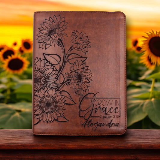 Personalized Spanish Journal Bible for Women: Engraved Sunflower Design, RVR 1960, Lined Wide Margins