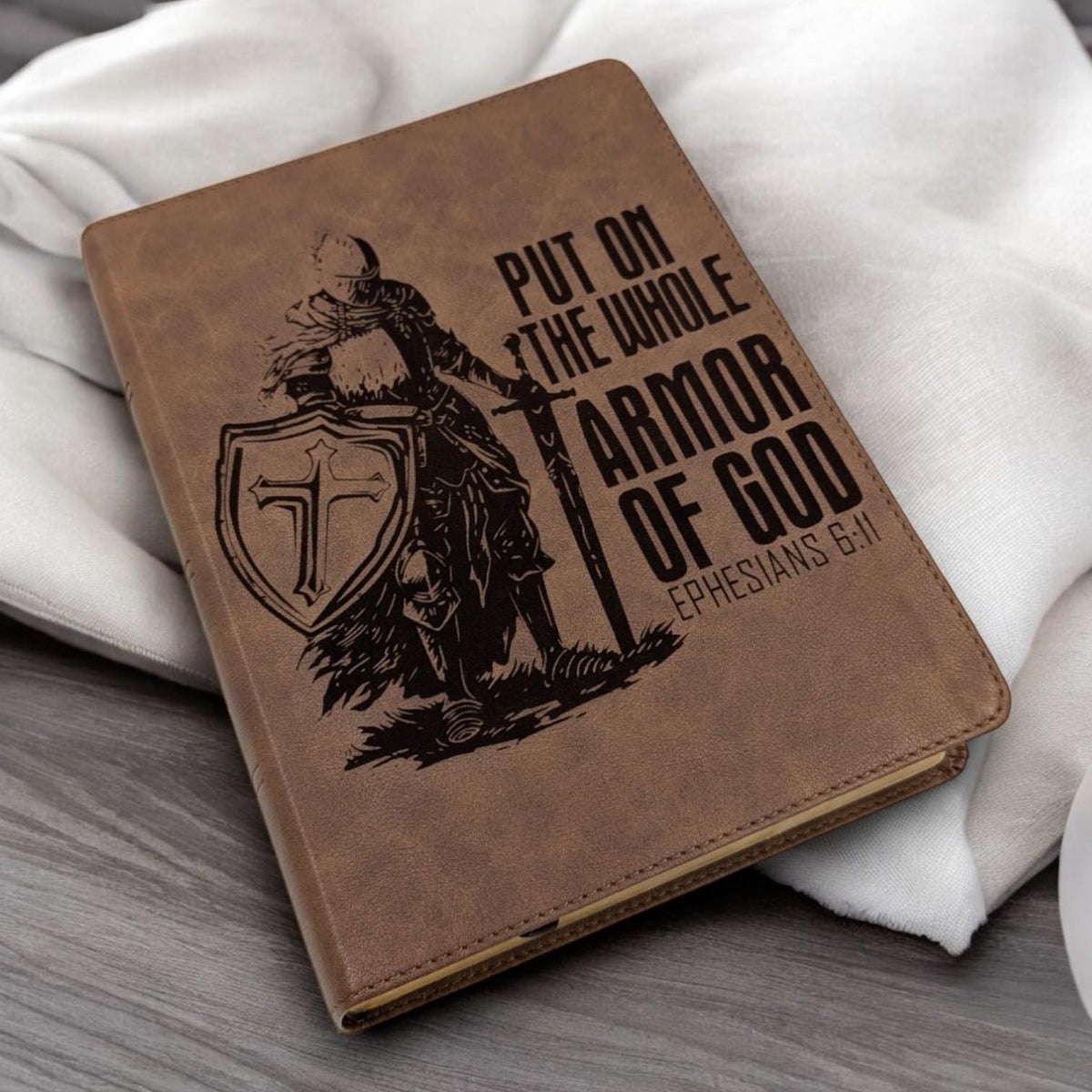Personalized KJV Bible: Engraved Armor of God, Wide Margins, Brown Leatherlike