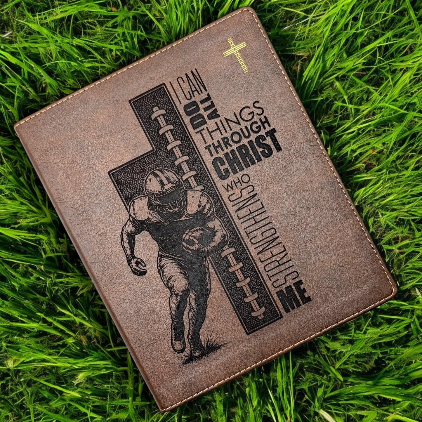 Personalized NIV Journal Bible: Football Cross Engraving, Lined Wide Margins