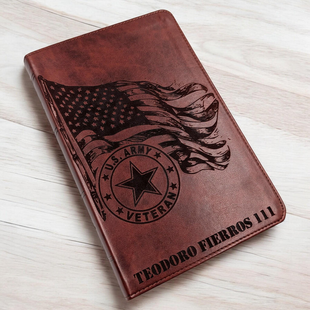 Personalized ESV Bible Large Print: Engraved Army Veteran and American Flag