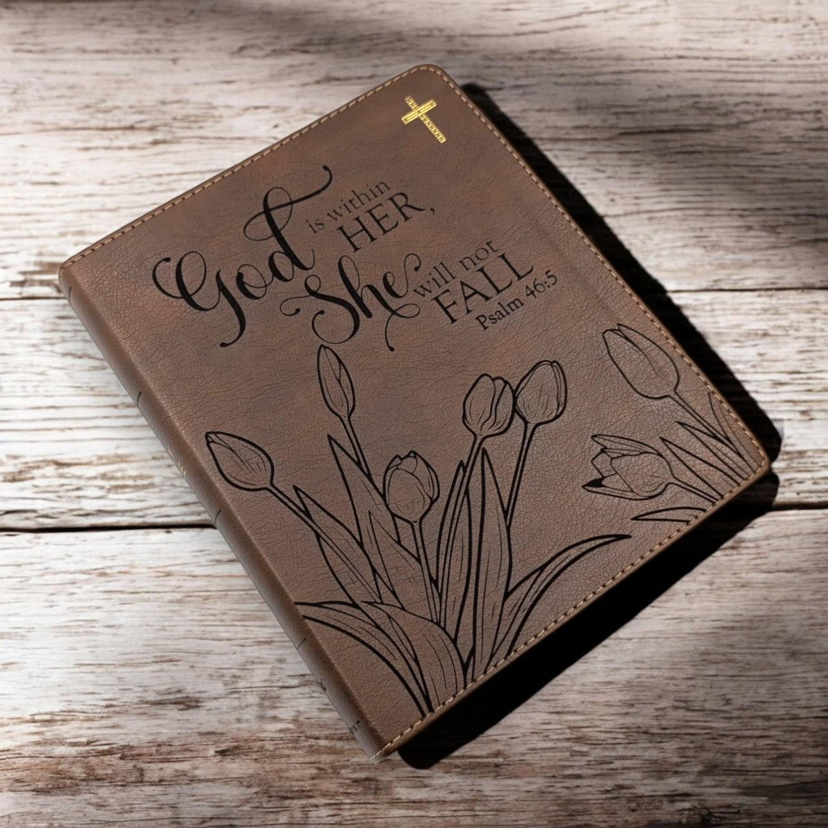 Personalized NIV Journal Bible: Tulip Flowers and Psalm 46-5 Engraving, Lined Wide Margins