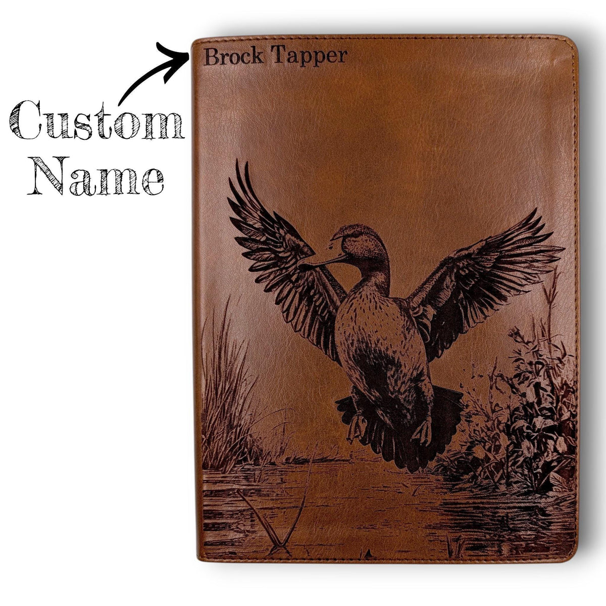 Personalized CSB He Reads Truth Bible: Engraved Duck design, Brown Leatherlike, Wide Margin