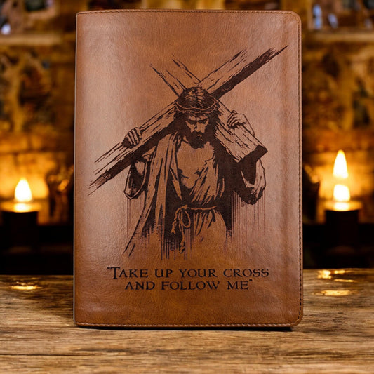 Personalized CSB He Reads Truth Bible: Engraved Cross and Jesus, Brown Leatherlike, Wide Margin