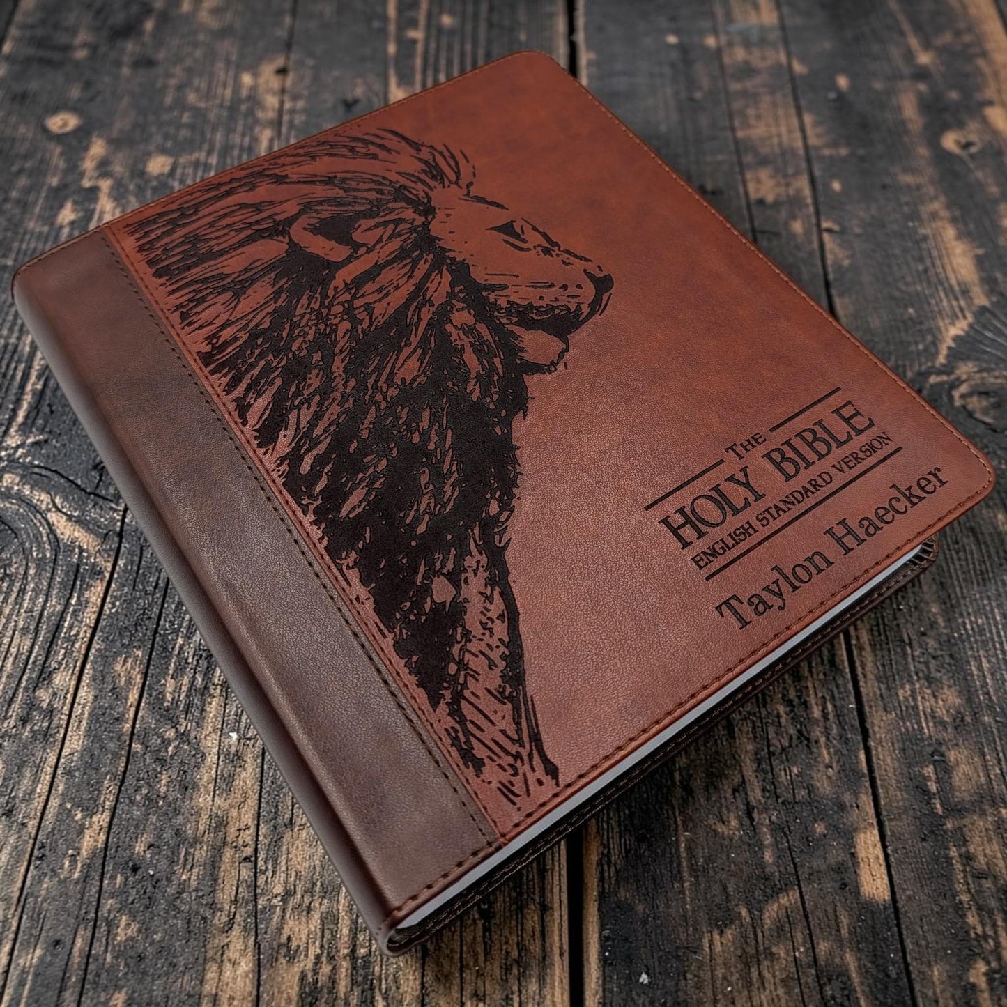 Personalized ESV Journal Study Bible: Engraved Lion, Lined Wide Magins