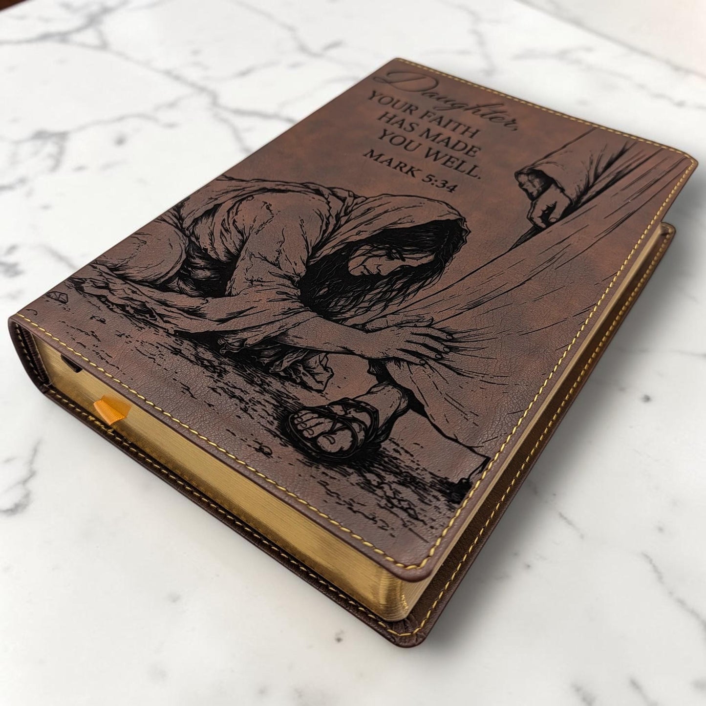 Personalized NKJV Bible with References: Woman Touching Jesus' Garment Engraving, Wide Margins
