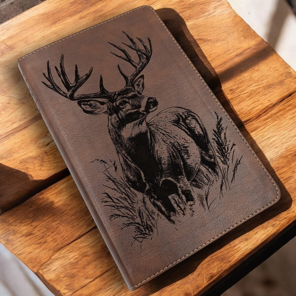 Personalized NLT Thinline Reference Bible: Engraved Buck Deer, Rustic Brown Leatherlike