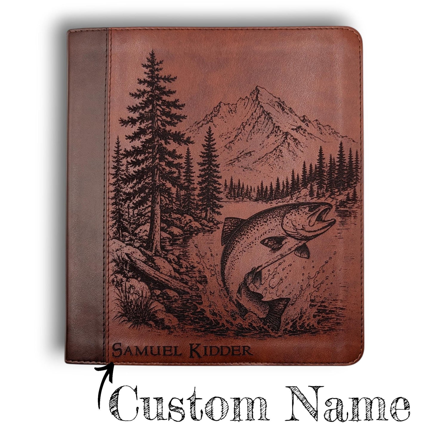 Personalized ESV Journal Study Bible: Engraved Fish & Nature Scene, Lined Wide Margins