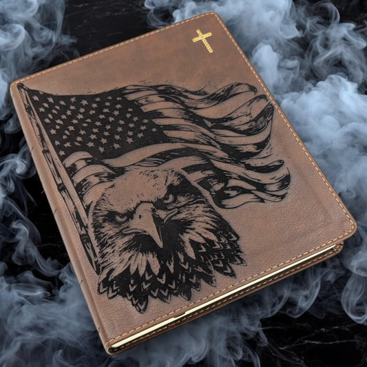 Personalized NIV Journal Bible: Engraved Eagle and American Flag, Lined Wide Margins