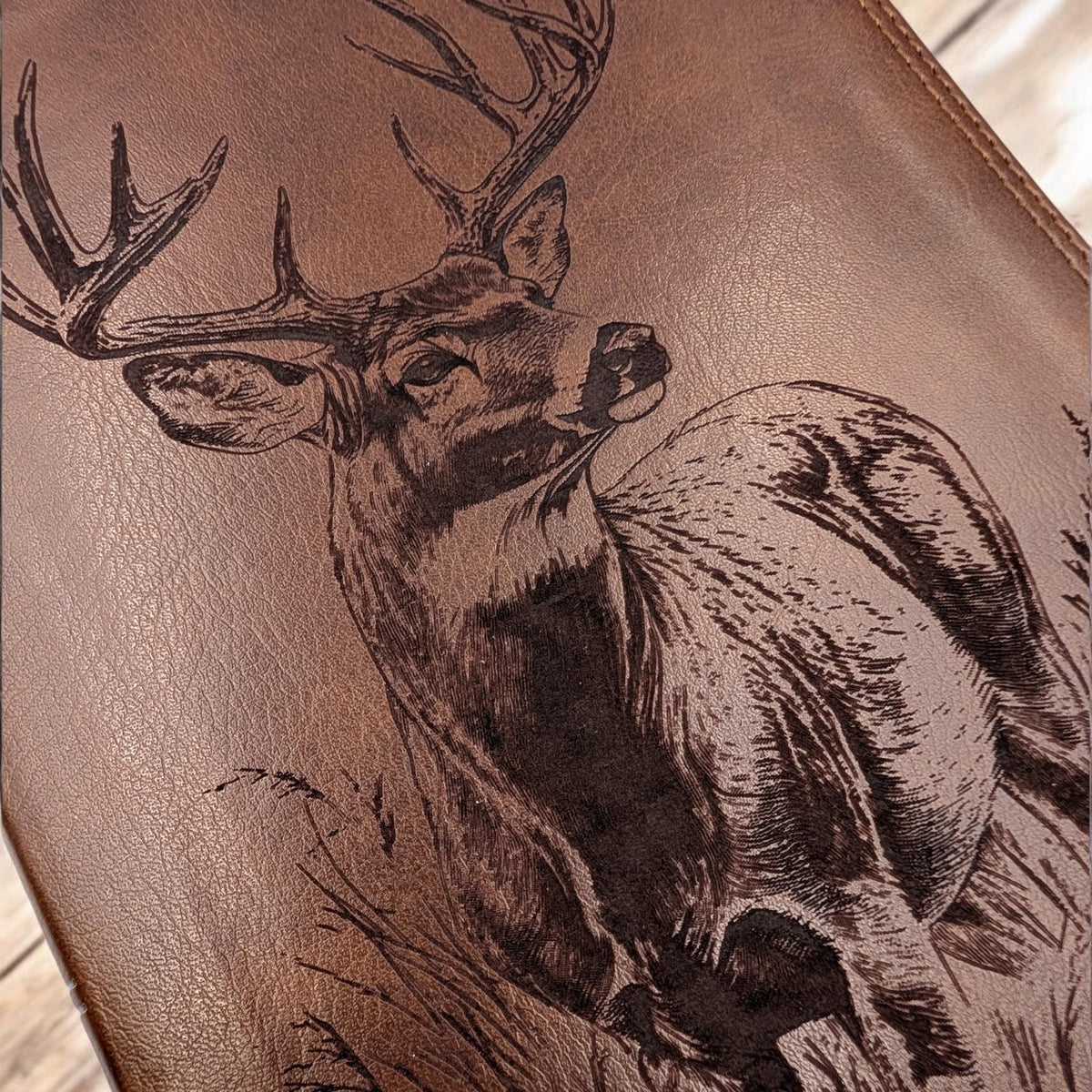 Personalized ESV Bible Giant Print: Engraved Buck Deer, Deep Brown Leatherlike