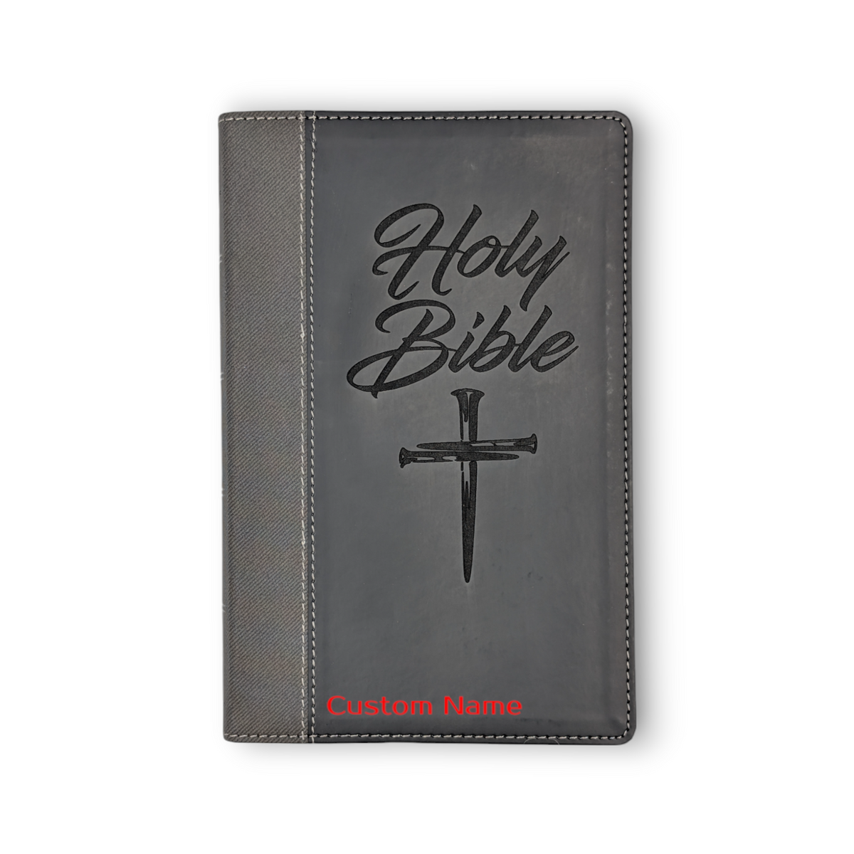 Personalized NIV Bible Large Print: Engraved Cross of Nails, Black Leatherlike, Thumb Index