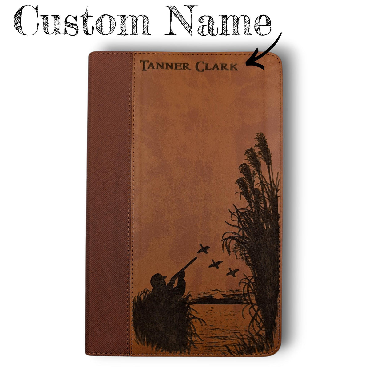 Personalized NIV Bible Large Print: Engraved Duck Hunting Design, Brown Leatherlike, Optional Thumb Index