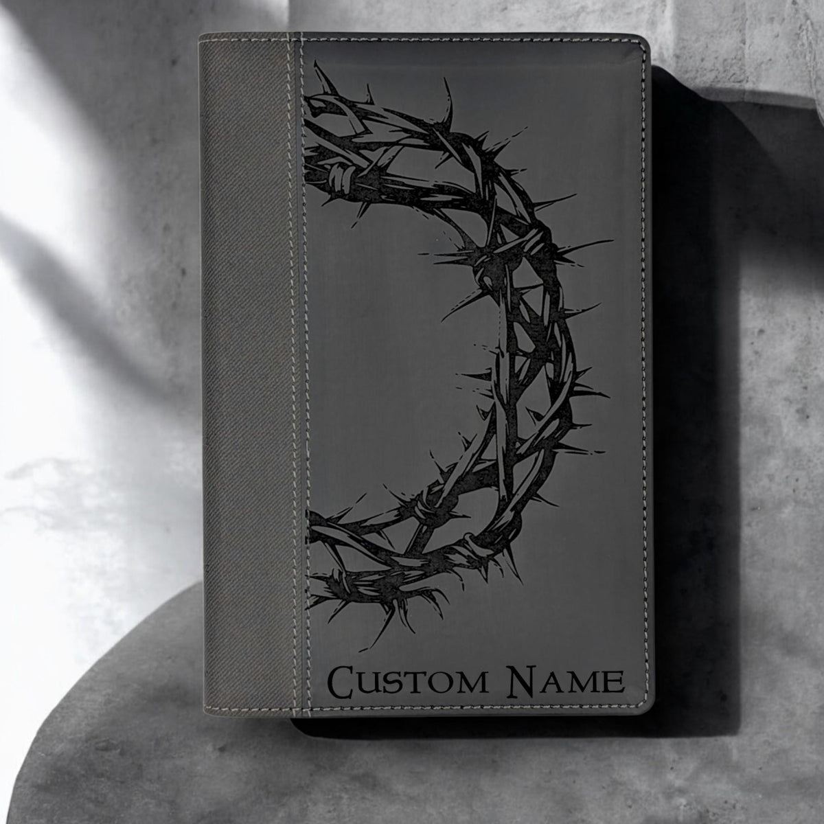 Personalized NIV Bible Large Print: Engraved Crown of Thorns, Black Leatherlike