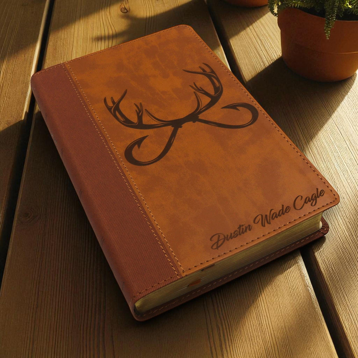 Personalized NIV Bible Large Print: Engraved Deer Antlers, Brown Leatherlike
