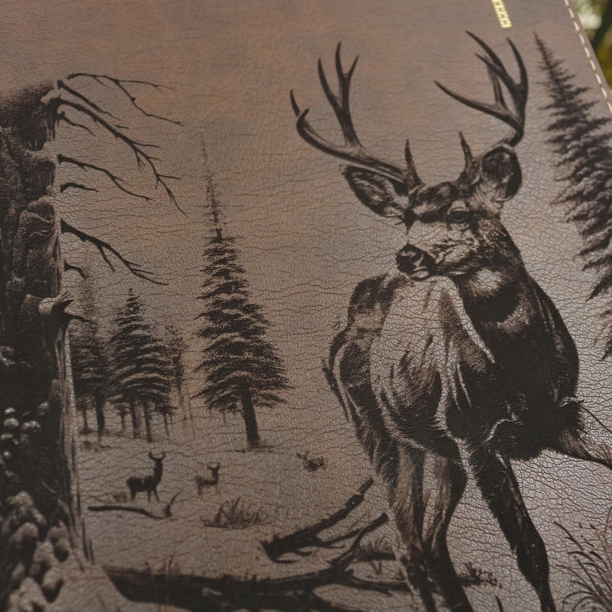 Personalized NIV Journal Bible: Engraved Buck Deer and Nature Scene, Lined Wide Margins