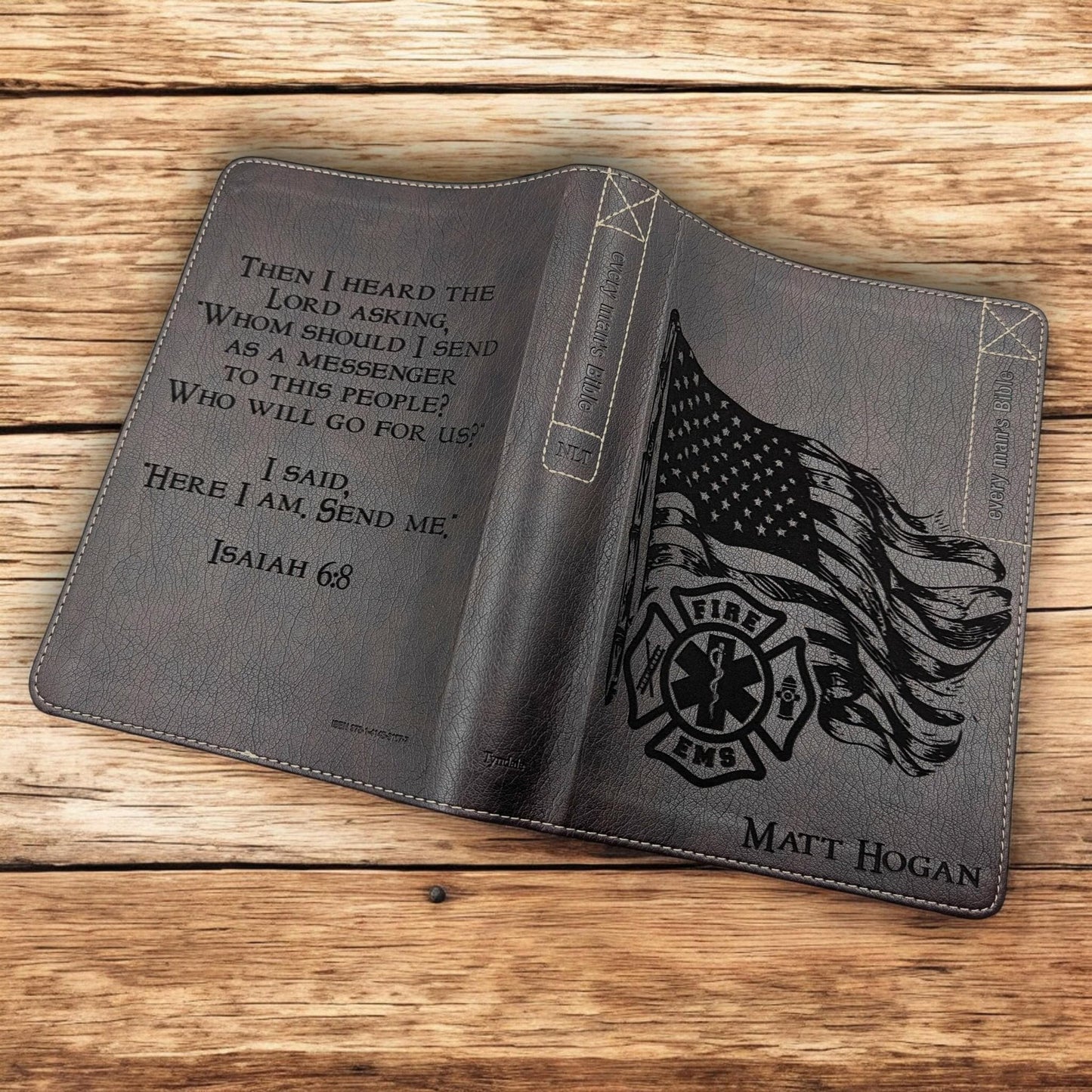 Personalized Every Man's Bible NLT: Engraved EMS and Firefighter, Brown Deluxe Edition