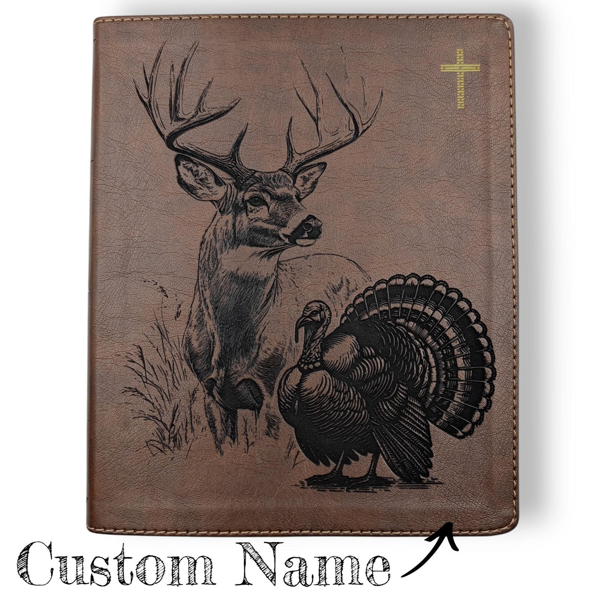 Personalized NIV Journal Bible: Engraved Buck Deer and Turkey, Lined Wide Margins