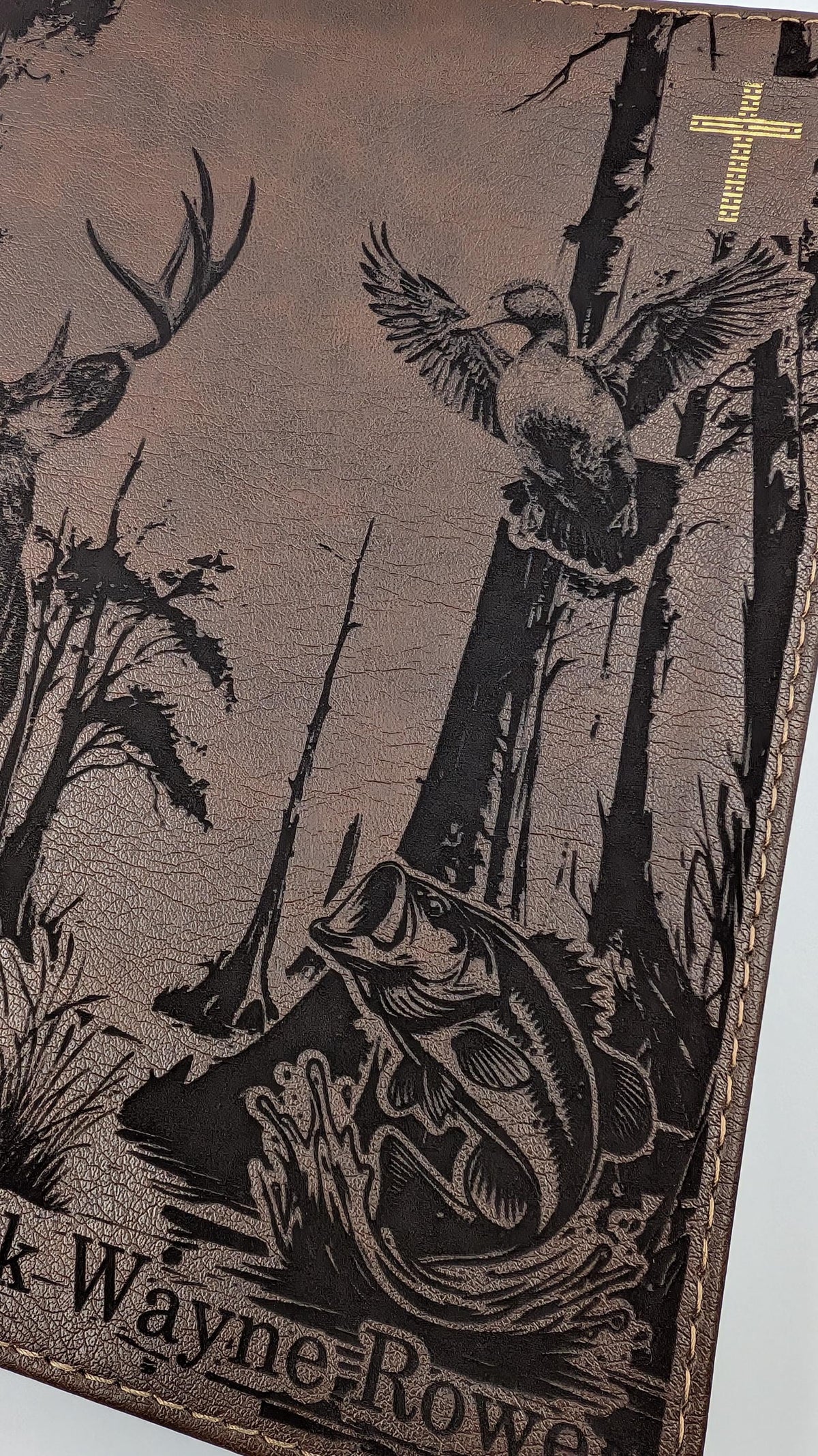 Personalized NIV Journal Bible: Engraved Deer Fish Duck, Lined Wide Margins