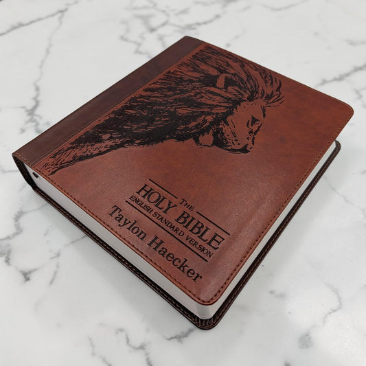 Personalized ESV Journal Study Bible: Engraved Lion, Lined Wide Magins
