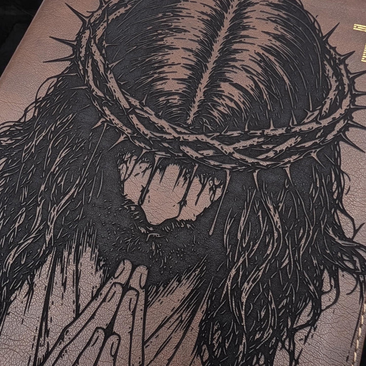Personalized NIV Journal Bible: Engraved Praying Jesus with Crown of Thorns, Lined Wide Margins