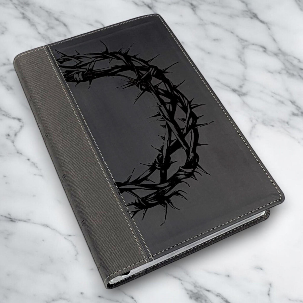Personalized NIV Bible Large Print: Engraved Crown of Thorns, Black Leatherlike