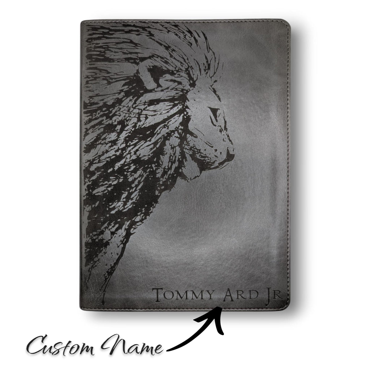 Personalized CSB He Reads Truth Bible: Engraved Lion & Crown, Gray Leatherlike, Wide Margin