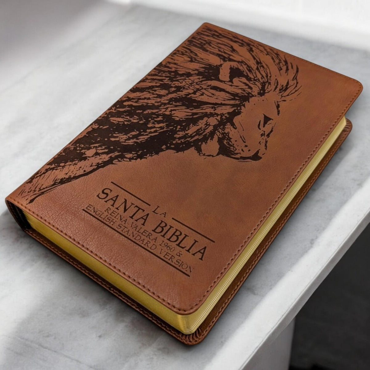 Personalized ESV Spanish English Parallel Bible: Engraved Lion, Reina-Valera Translation