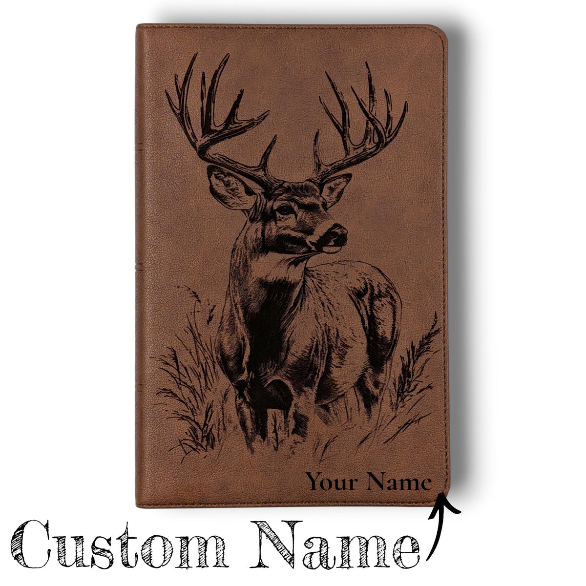 Personalized KJV Bible Personal Size: Engraved Buck Deer, Brown Leatherlike