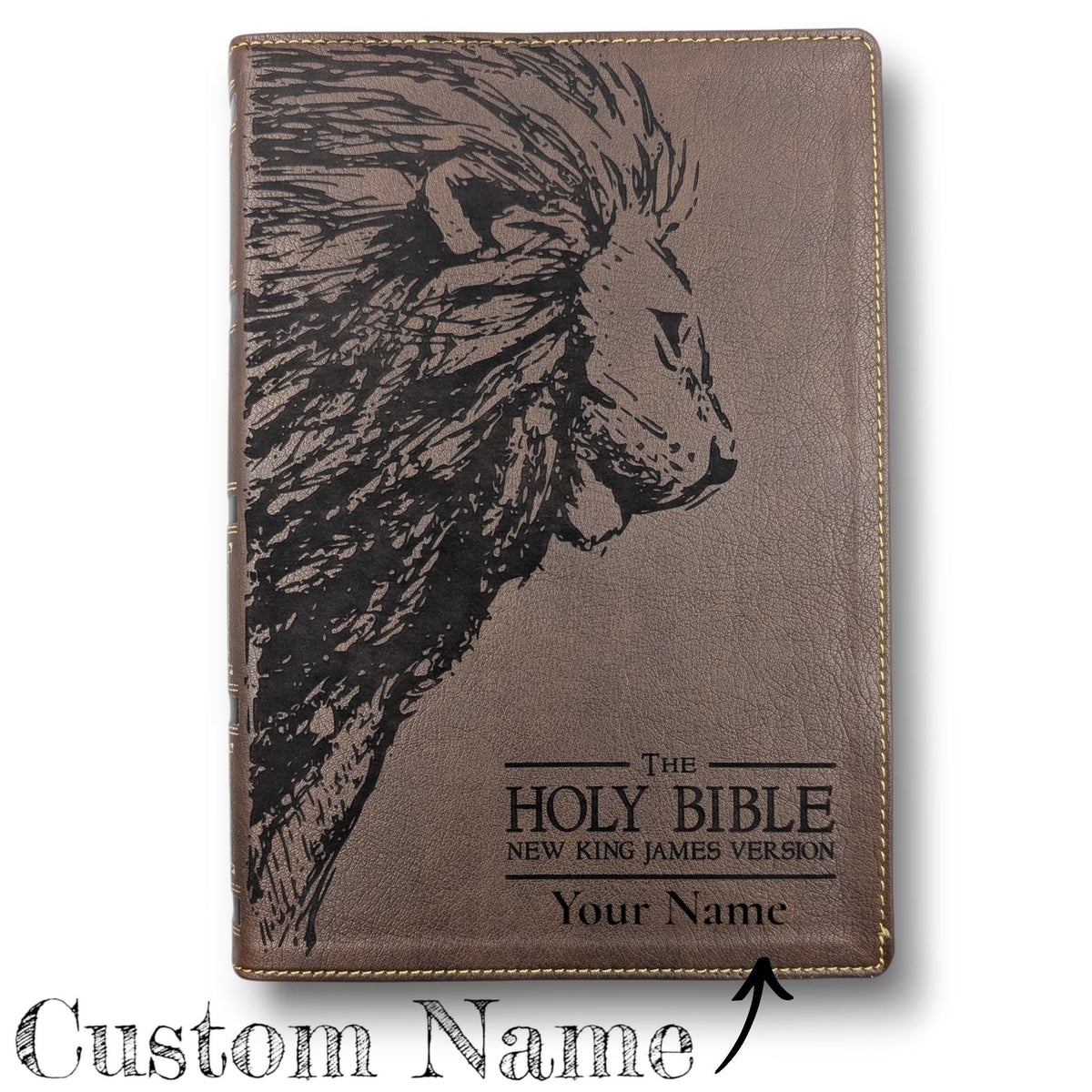 Personalized NKJV Bible with References: Engraved Lion, Wide Margins
