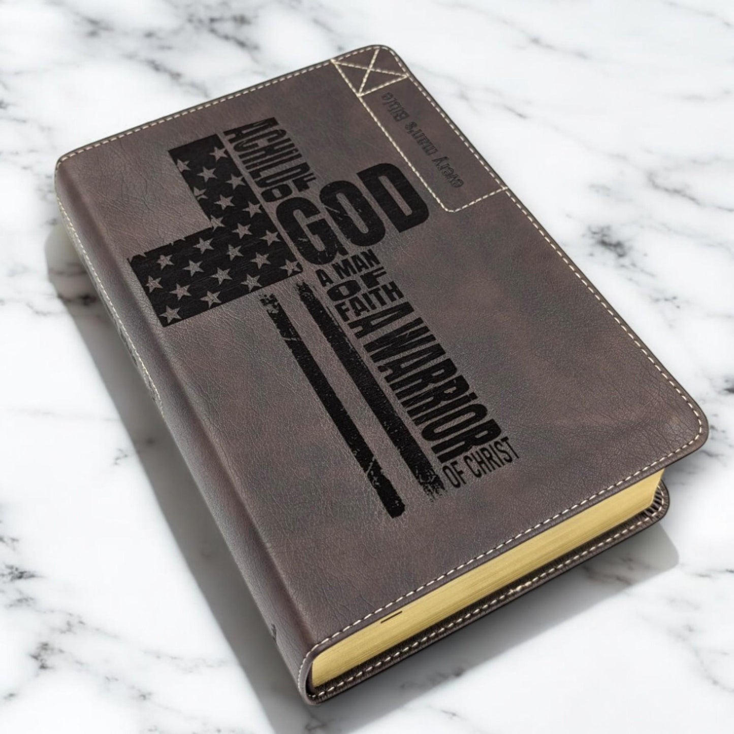 Personalized Every Man's Bible NLT: Engraved Warrior of God Cross, Brown Deluxe Edition