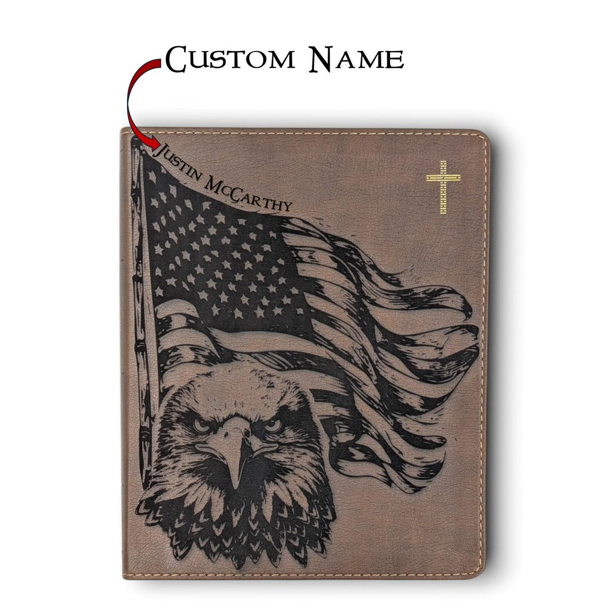 Personalized NIV Journal Bible: Engraved Eagle and American Flag, Lined Wide Margins