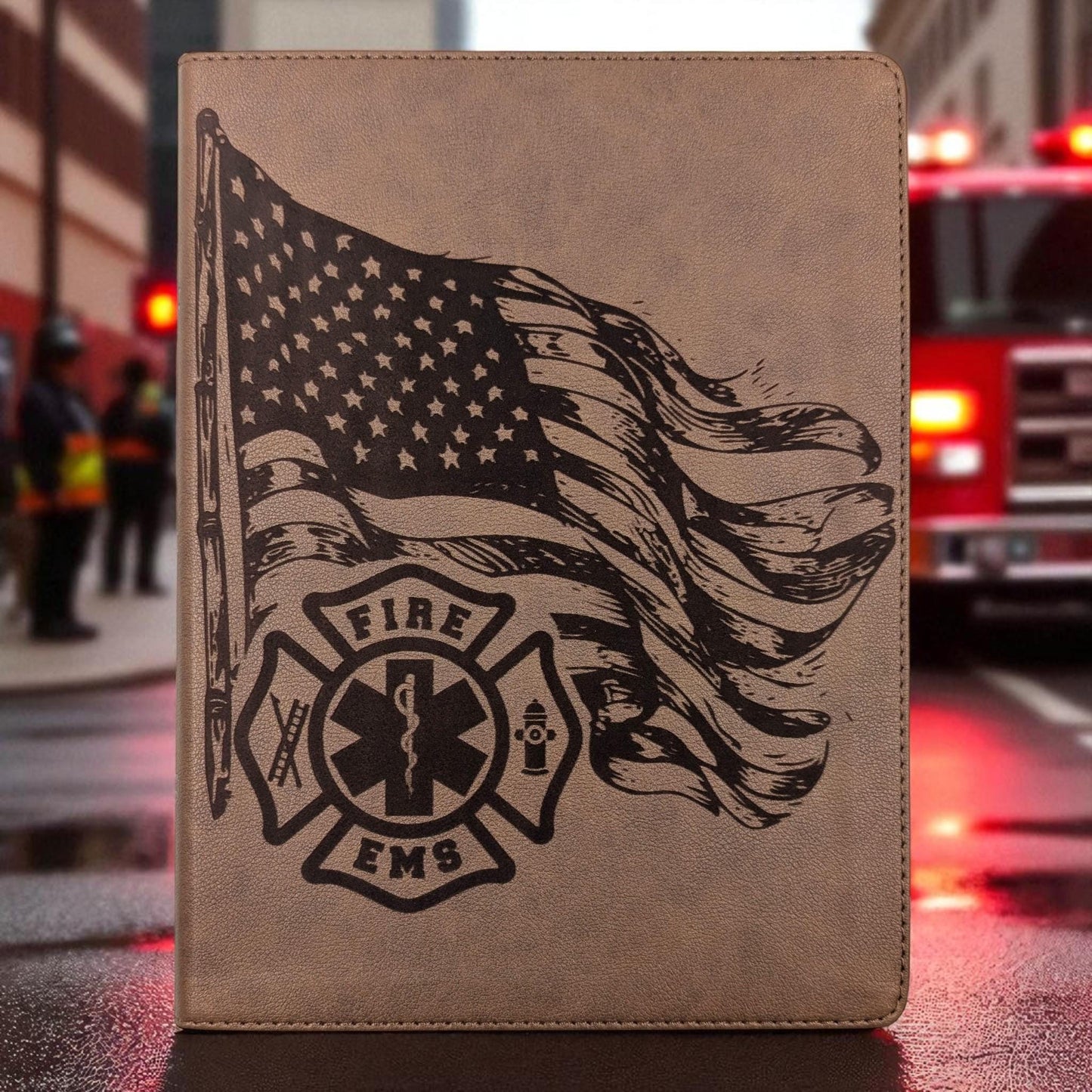 Personalized KJV Bible: Engraved EMS Firefighter, Wide Margin, Brown