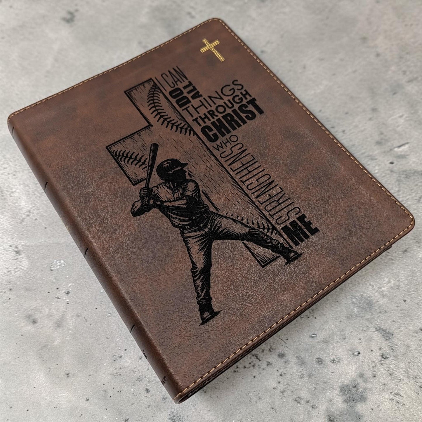 Personalized NIV Journal Bible: Baseball Cross Engraving, Lined Wide Margins