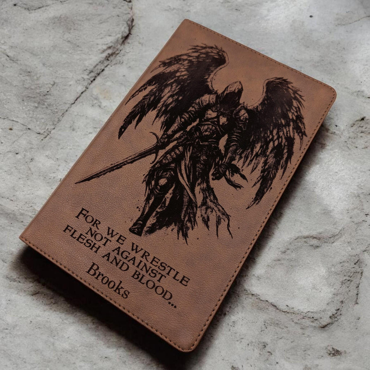 Personalized KJV Bible Personal Size: Engraved Michael the Archangel, Brown Leatherlike