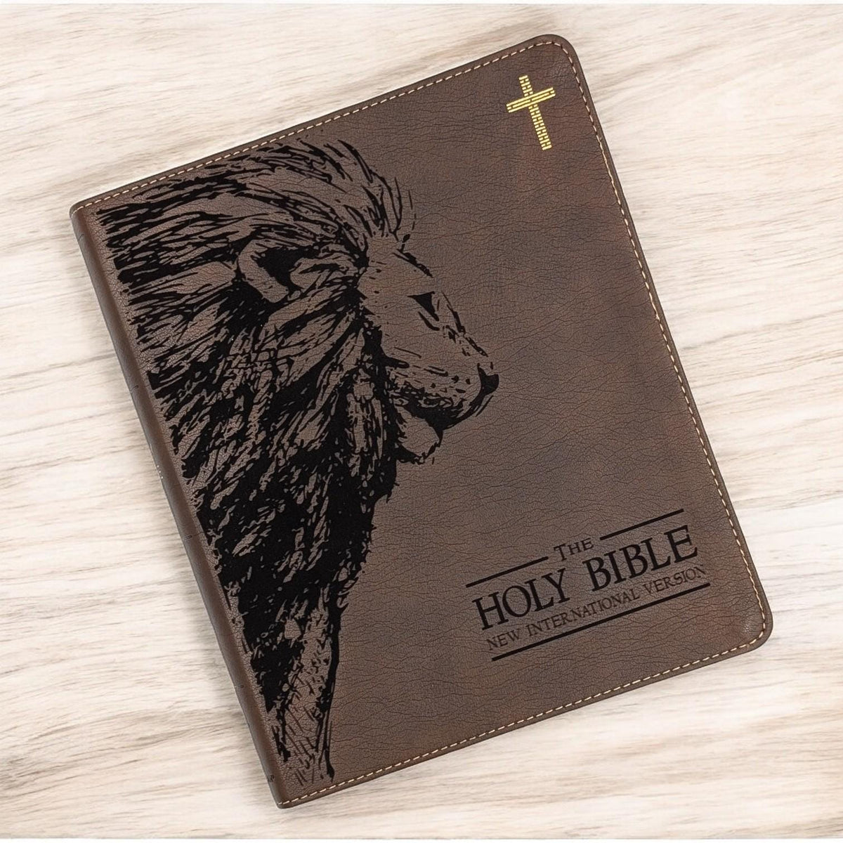 Personalized NIV Journal Bible: Engraved Lion & Crown of Thorns, Lined Wide Margins