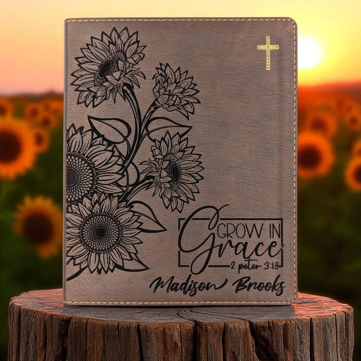 Personalized NIV Journal Bible for Women: Sunflower & Grow in Grace Engraving, Lined Wide Margins