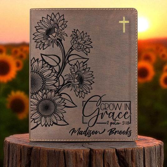 Personalized NIV Journal Bible for Women: Sunflower & Grow in Grace Engraving, Lined Wide Margins
