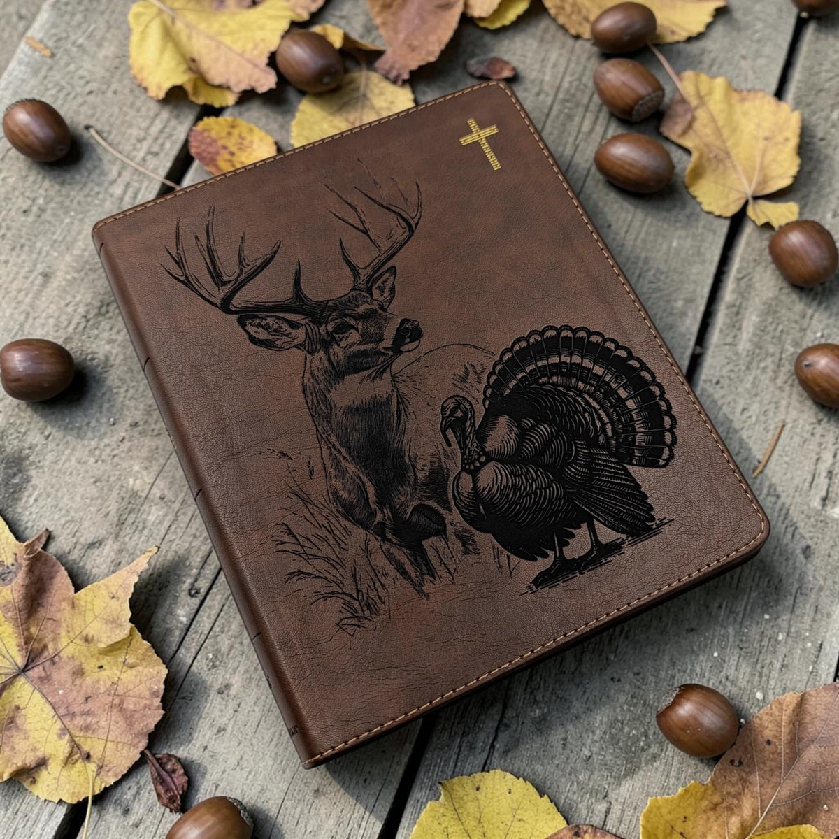 Personalized NIV Journal Bible: Engraved Buck Deer and Turkey, Lined Wide Margins