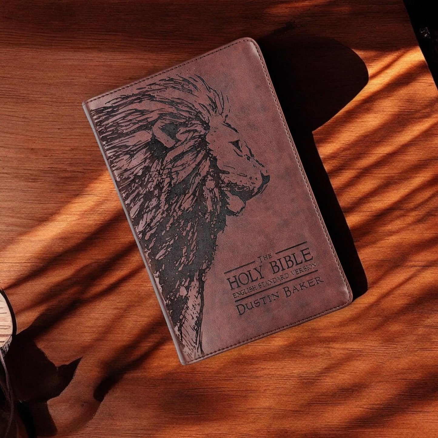 Personalized ESV Bible Large Print: Engraved Lion, Custom Name, Red Letter