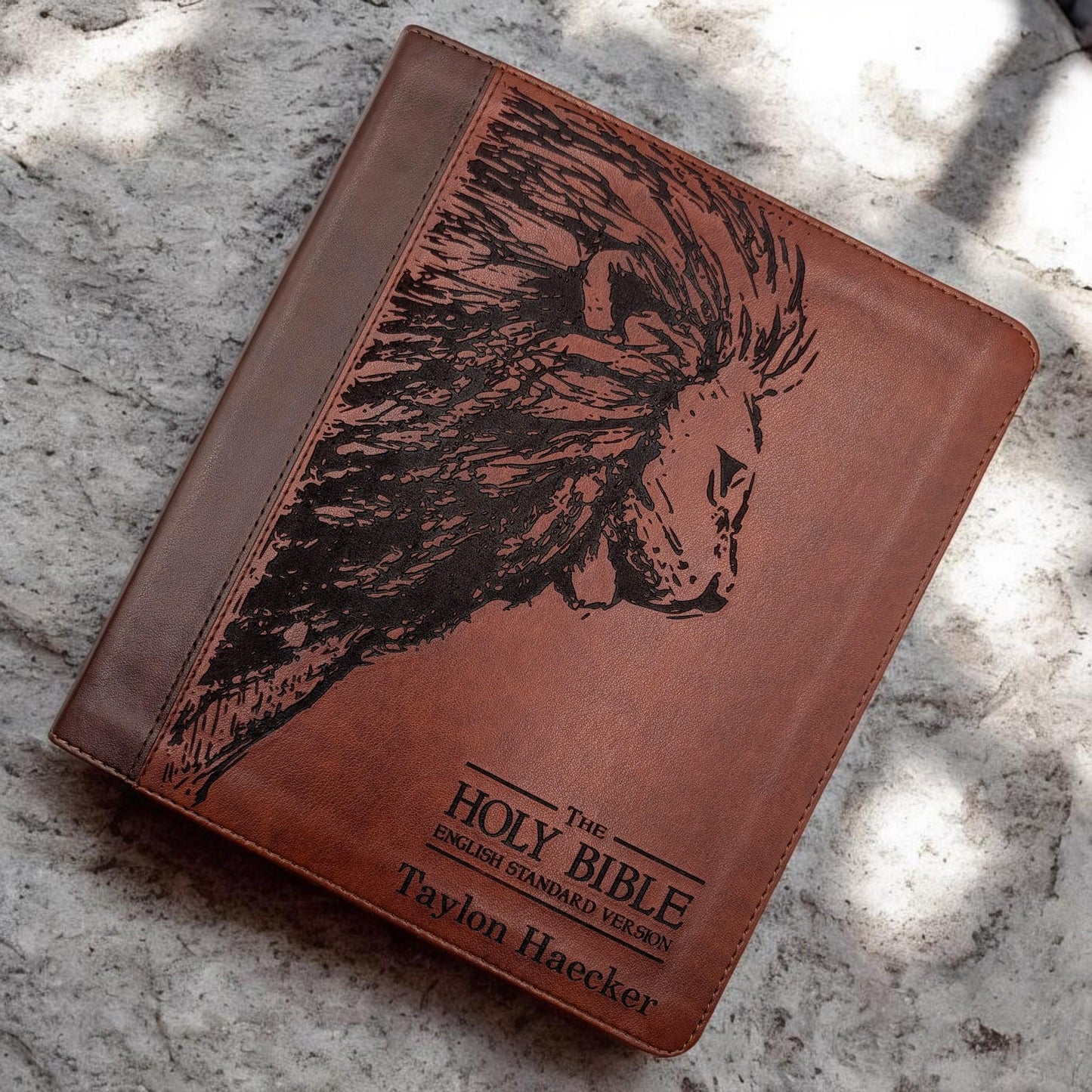 Personalized ESV Journal Study Bible: Engraved Lion, Lined Wide Magins