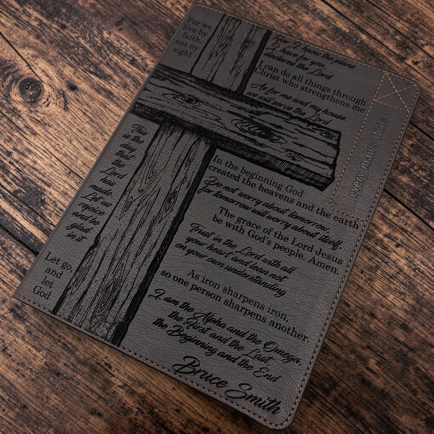 Personalized Every Man's NLT Bible (Brown): Cross and Verses