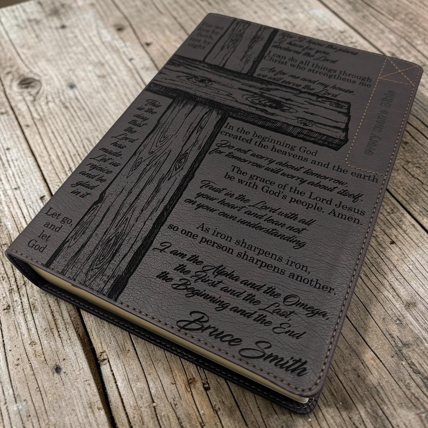 Personalized Every Man's NLT Bible (Brown): Cross and Verses