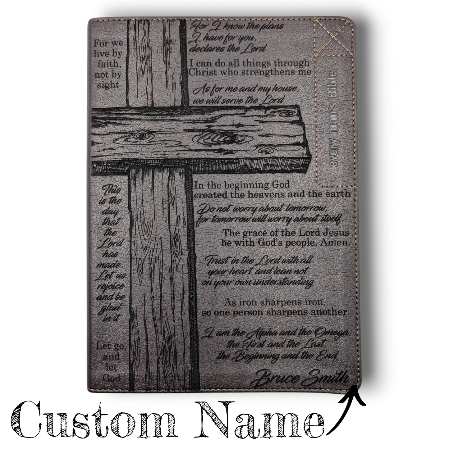 Personalized Every Man's NLT Bible (Brown): Cross and Verses