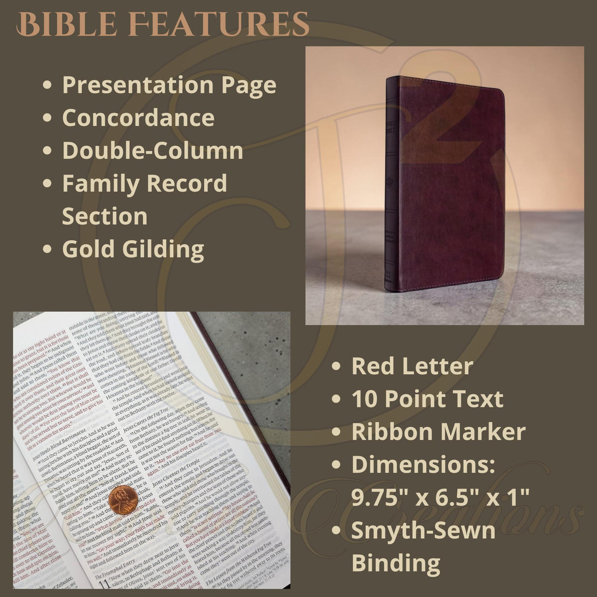 Personalized ESV Thinline Bible Large Print: Engraved Lion, Mahogany Cover, Red Letter