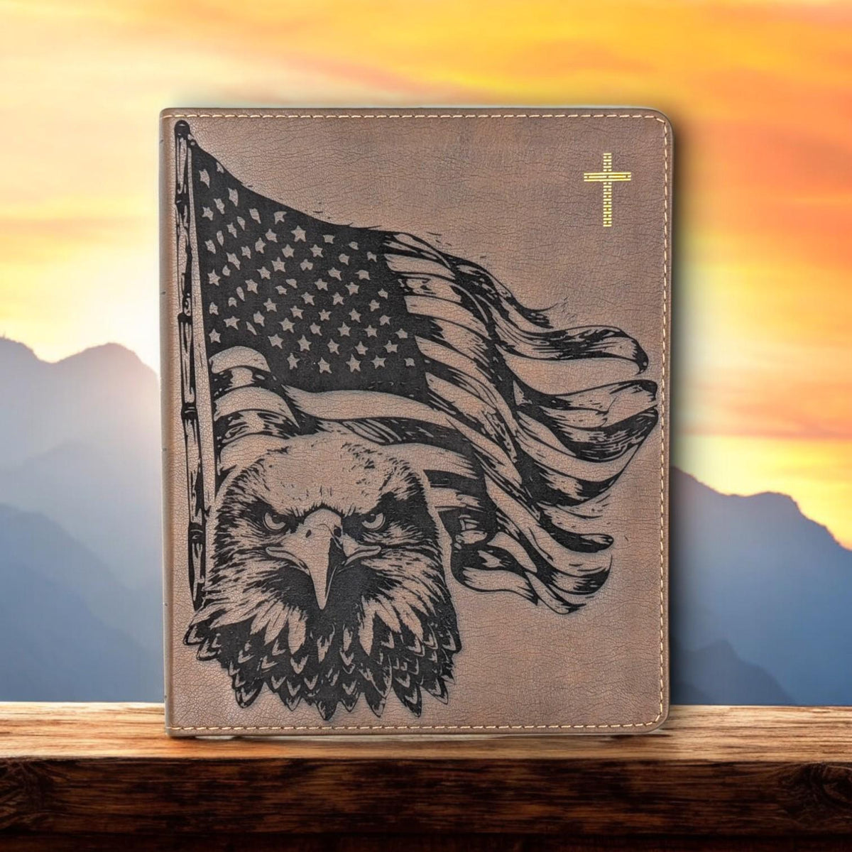 Personalized NIV Journal Bible: Engraved Eagle and American Flag, Lined Wide Margins