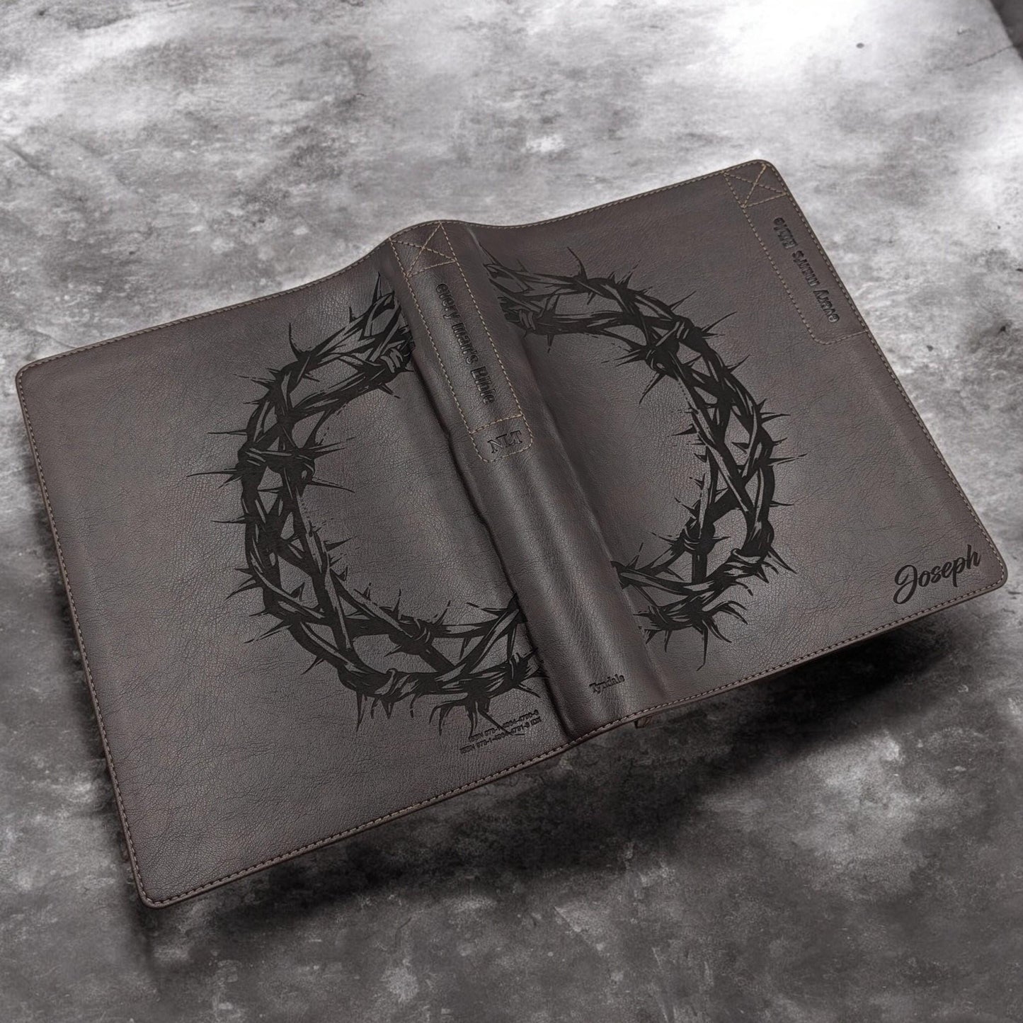 Personalized Every Man's Large Print NIV Bible: Engraved Full Crown of Thorns, Brown Leatherlike