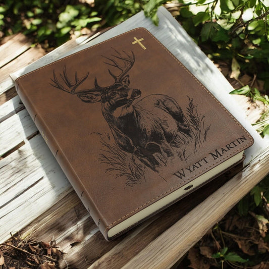Personalized NIV Journal Bible: Engraved Buck Deer, Lined Wide Margins