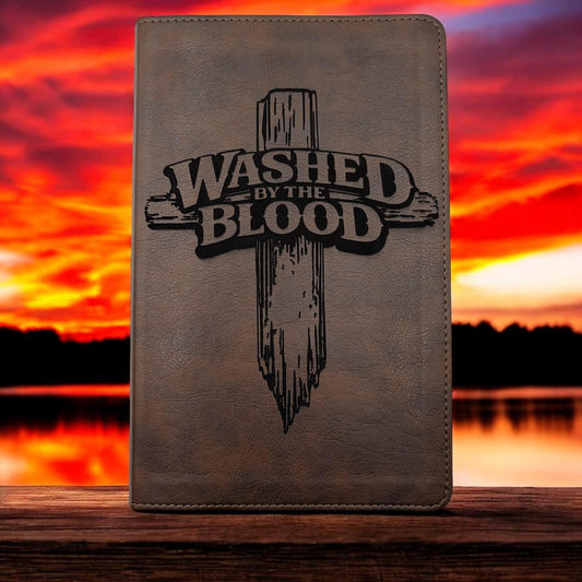 Personalized NLT Thinline Reference Bible: Engraved Washed By The Blood Cross Design, Rustic Brown Cover