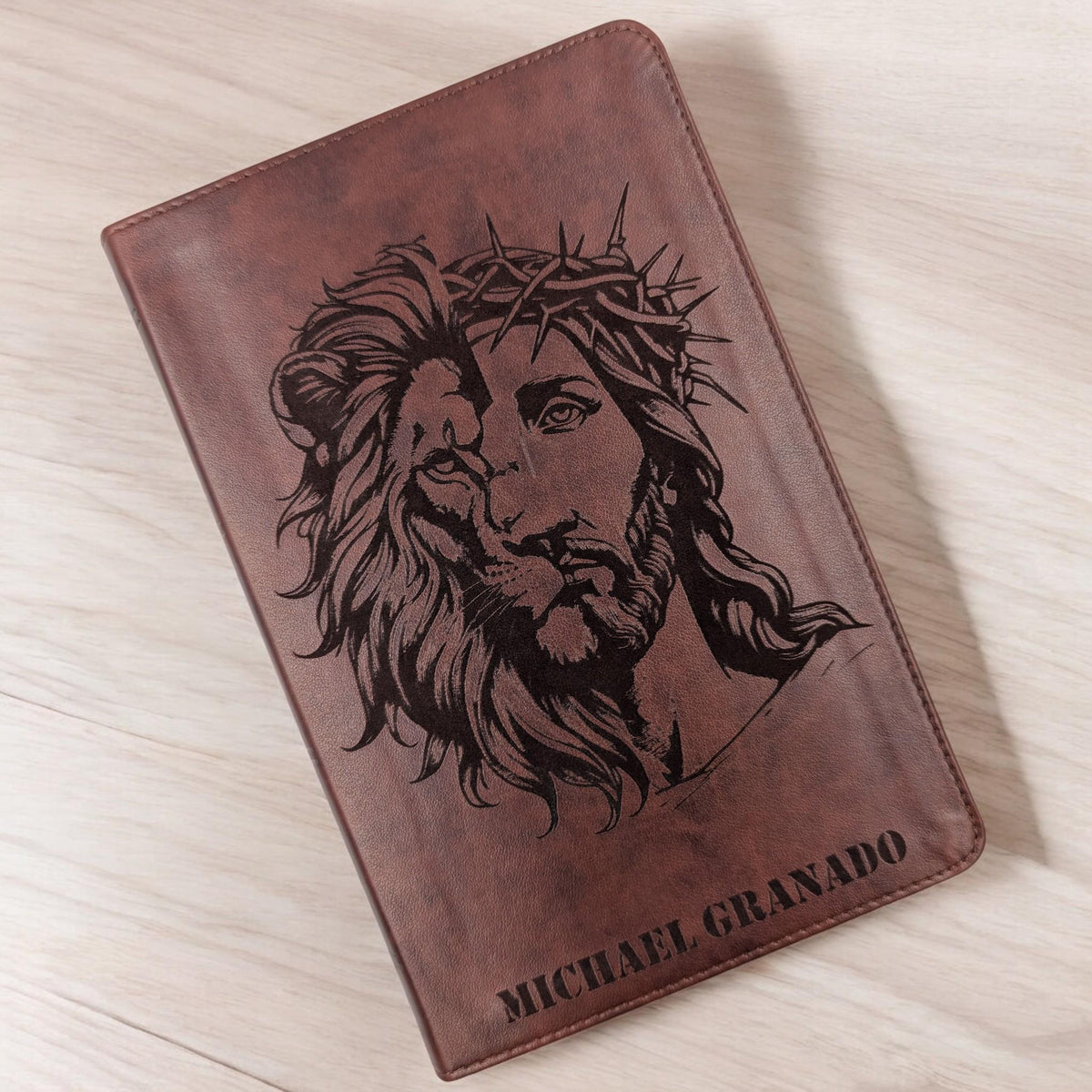Personalized ESV Bible Large Print: Engraved Half Lion and Jesus