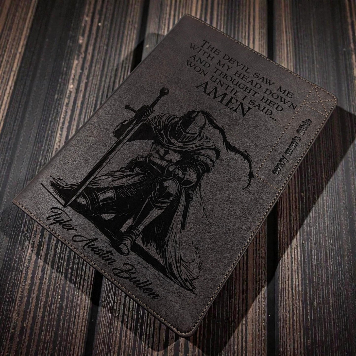 Personalized Every Man's Large Print NLT Bible (Brown): Engraved Warrior & Crown, Optional Thumb Index